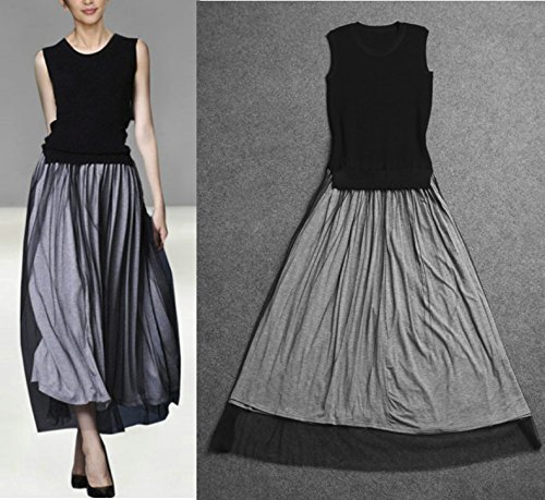 (リリレナ)LiLiRena ドッキング ワンピース チュール ベスト ロング 重ね着 レイヤード　レディース トレンド 1150428-a3