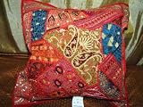 Vintage Beaded Patchwork Decorative Reds Indian Pillow Cushion Cover 24