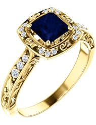 14K Yellow Gold 5.00x5.00mm Princess Cut Sapphire and Diamond Ring -- LIFETIME WARRANTY
