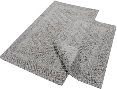 Set of 2 Reversible Bath Rugs 100% Cotton Bath Mats Size: 21" X 34" / 17" X 24" Plushy Line Designs By Deeztex Bath Rugs Collections (Grey)