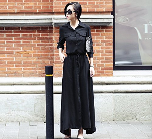 ドレスワンピース エレガント ロングワンピース カジュアル 秋物 長袖 モノトーン 黒のワンピースドレス ma020