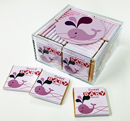 Baby Keepsake Box of Belgian Chocolates for Baby Shower or Baby Girl Greeting Gift. (Design: Pink Baby Whale)