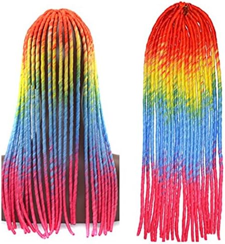 Stepupgirl 20 Inch Orange Yellow Blue Pink Four Ombre Color Soft Dread Lock Crochet Synthetic Torsion Braiding Hair