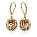 18k Yellow Gold Overlay Sterling Silver Citrine 9x7mm and Diamond Earrings