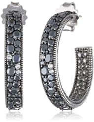 Judith Ripka "Downtown" Mixed Pave Stone Black Hoop Earrings