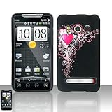 HTC EVO 4G Rubber Touch Black Pink Heart Celebrate Love Premium Snap-On Pho ....