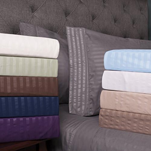 1800 Series Dobby Stripe Sateen Embossed Deep Pocket 4 Piece Sheet Set - King Light Blue