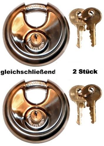 2 Stück gleichschliessend Hampton Bügelschloss Diskusschloss Vorhängeschloss