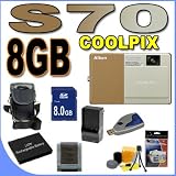Nikon Coolpix S70 12.1MP Digital Camera w/5x Optical VR Zoom (Champagne/Brown) BigVALUEInc Accessory Saver 8GB EL12 Battery/Charger Bundle