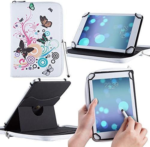 Casezilla Yarvik LUNA BLACK TAB07-150 Tablet 360 Rotating Universal EVA Hard Shell Folio Case - Rainbow Butterfly Swirl