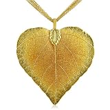 Heart Shaped 24K Gold Overlay Leaf Pendant on Multi Chain Necklace