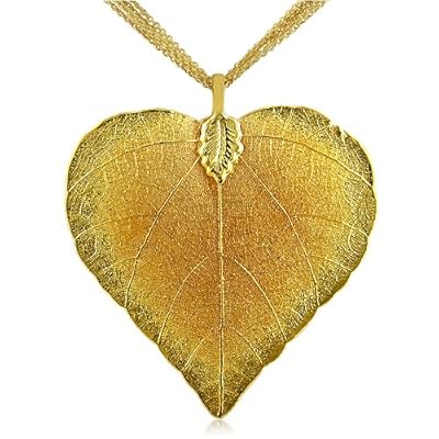 Heart Shaped 24K Gold Overlay Leaf Pendant on Multi Chain Necklace Heart Shaped 24K Gold Overlay Leaf Pendant on Multi Chain Necklace