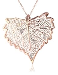 10k Rose Gold Plated Sterling Silver Multi-Point Diamond Leaf Pendant Necklace with Diamond Dew Drops (1/20 cttw)