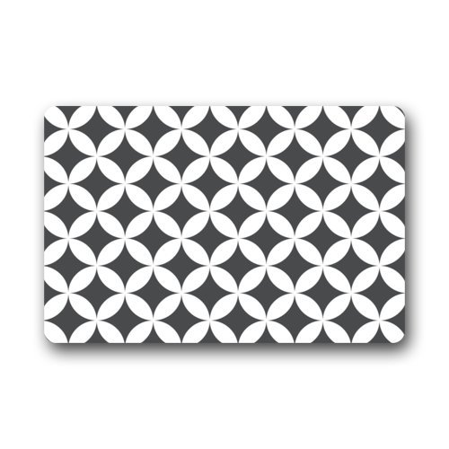Grey Blue White Overlapping Geometric Circles Seamless Pattern Machine-washable Indoor/Outdoor Door Mat 23.6"(L) x 15.7"(W)