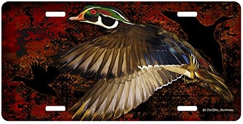 Custom Art Wildlife License Plate "Red Dawn" Duck in Flight