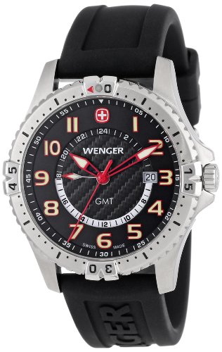 Wenger Men's 77075 Squadron GMT Black Dial Rubber Strap Watch On Sale