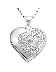 Sterling Silver Polished Heart with Pave Diamond Pendant Necklace (0.35 cttw, I-J Color, I2-I3 Clarity), 18"