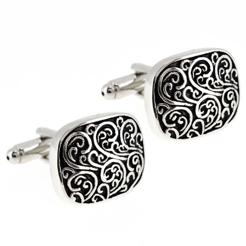 Black and Silver Engraved Vine Design Cufflinks