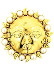 Antique Sun Face Gold Pearl Brooch Gold Plated