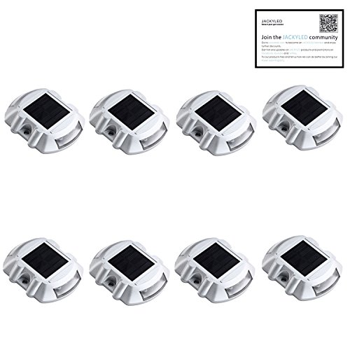 JACKYLED 2nd Generation White Solar Powered Road Warning LED Light, Ultra Bright, Durable, Wireless, Pack of 8, No Electric Leakage, Energy Saving, Eco-friendly, IP68, Multipurpose, CE & RoHS Listed