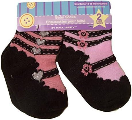 Sparkly Baby Sock 2 Pack ~ 12-18 Months (Ballet with Glitter Hearts, Flowers)