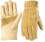 Wells Lamont 1124S Work Gloves, Grain/Split Palomino Cowhide, Keystone Thumb, Palm Patch, Leather Bound, Small