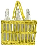 Hand Woven Lemon Yellow Painted Willow Basket with 3 Glass Water Bottles, Bottle = 12"H, 36oz