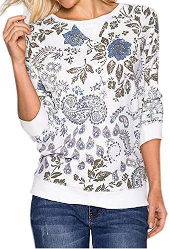PinupArt Women's Floral Print Long Sleeve Crew Neck T-Shirt