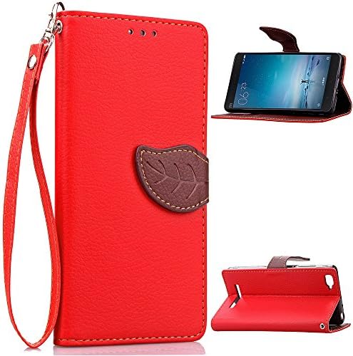 MOONCASE Xiaomi Mi4i Case [Leaves Magnetic] Premium PU Leather Case for Xiaomi Mi 4i Mi4C Wallet Pouch Flip Bracket TPU Cover Red