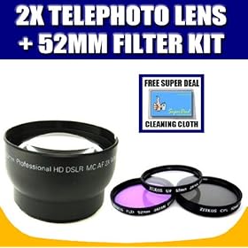 2x Digital Telephoto Professional Series Lens (52MM) For Panasonic PV-GS400, PV-GS500, PV-GS70, PV-GS80, PV-GS83, PV-GS85 Mini Dv Camcorders with Exclusive FREE Complimentary Super Deal Micro Fiber Lens Cleaning Cloth