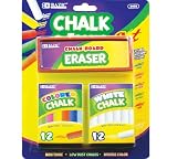 BAZIC 12 Color and 12 White Chalk with Eraser Sets, Assorted