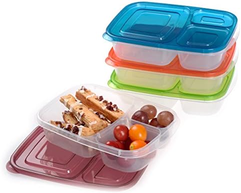 Generic 3-compartment Lunch Box Containers "Classic" (Set of 4). Bpa-free. Easy-open Lids (Not Leakproof). For Kids and Adults. Work or School Lunches