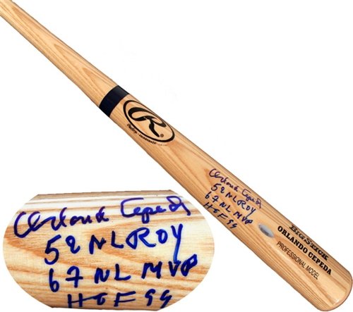 Orlando Cepeda Autographed/Hand Signed Name Model Bat Inscribed 58NLROY, 67NLMVP, HOF 99