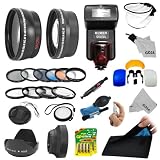 Professional Accessory Kit for NIKON DSLR Cameras (D7000 D5100 D5000 D3100 D3000 D90 D80) - Includes: BOWER Professional SFD35N Dedicated Flash + Bower Slave Flash w/ Bracket + 52mm Wide Angle (w/ Macro Portion) and 2.0x Telephoto High Definition Lenses + Filter Kit (UV, Polarizer, Neutral Density 4) + Graduated Warming and Blue Color Filters + 4 Point Star Filter + Macro Close Up Set + 2 Lens Hood (Soft Rubber and Hard Tulip Flower) + Flash Diffuser Set + Center Pinch Lens Cap + White Balance Lens Cap + 6 Pocket Filter Case (Wallet Pouch) + 8 AA GP Alkaline Batteries + Deluxe Cleaning Kit w/ Lens Pen + Premium MagicFiber Microfiber Cleaning Cloth and Cleaning Cloth Keychain