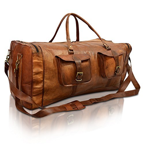28 inch leather travel bag vintage duffel holdall weeke…
