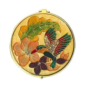 FREE SHIP Swarovski Crystals 24K Gold HUMMINGBIRD COMPACT MIRROR Round Picture Photo Frame