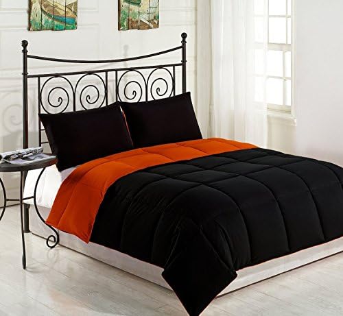 3 Piece Reversible Down Alternative Comforter Set Medium Weight, King/Cal King, Black/Orange