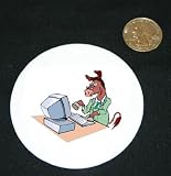 3" button / pin printed with computers, donkey, programmer