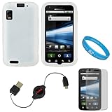 Clear Rubberized Protective Gel Silicone Skin Cover Case for AT&T New Motorola Atrix 4G Dual Core Android Smart Phone MB860 (Olympus/Atrix 4G) + Clear Screen Protector + Black Retractable Micro USB Data Cable Cord + SumacLife TM Wisdom Courage Wristband