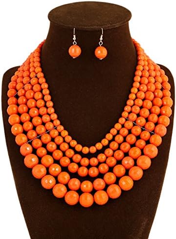 Starkyue Women Gold Chain Charm Pendant Big Chunky Bib Statement Necklace Rings Set (Orange)