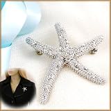 Valentine Day Crystal Accent Silver Tone Starfish Brooch Pin