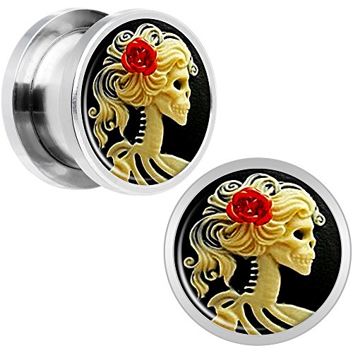 Body Candy Stainless Steel Red Rose Skeleton Screw Fit Plug Pair (5mm to 20mm)