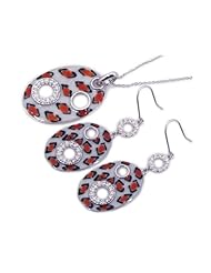 Nickel Free Sterling Silver Pendant & Earring Sets Oval White Leopard Print Design Set