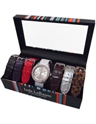 Womens Watch Set with Seven Interchangeable Faux Leather Straps Silvertone Dial Designer Inspired Jade LeBaum - JB202752G