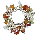 Silvertone Brown Bead Elephant Charm Toggle Bracelet
