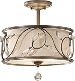 Murray Feiss SF300ARS Priscilla Collection 3-Light Semi-Flush, Artic Silver Finish with Champagne Fabric Shade