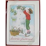 Boy with Snowman Cavallini Glitter Greetings Boxed Set of 10 Holiday Cards with Envelopes