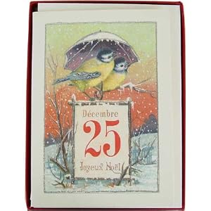 2 Birds December 25, 3 Pack of Cavallini Glitter Greetings Boxed Set of 10 Holiday Cards + Envelopes