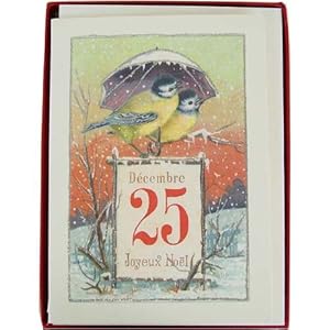2 Birds December 25 3 Pack of Cavallini Glitter Greetings Boxed Set of 10 Holiday Cards + Envelopes