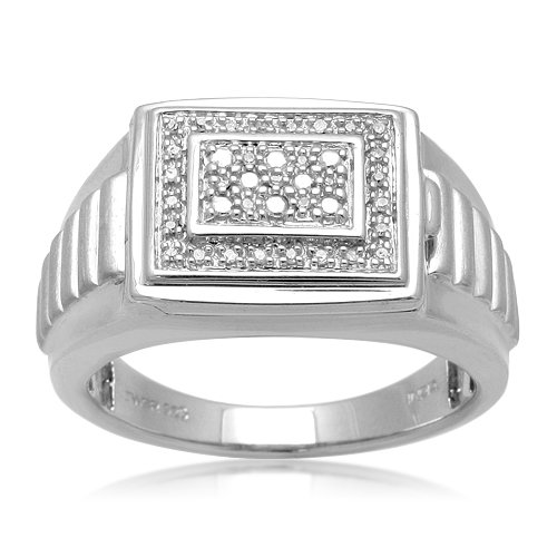 Mens 18k Gold Plated Sterling Silver Rectangular Locket Diamond Ring with LOVE YOU DAD Inscription (0.05 cttw, I-J Color, I3 Clarity), Size 9